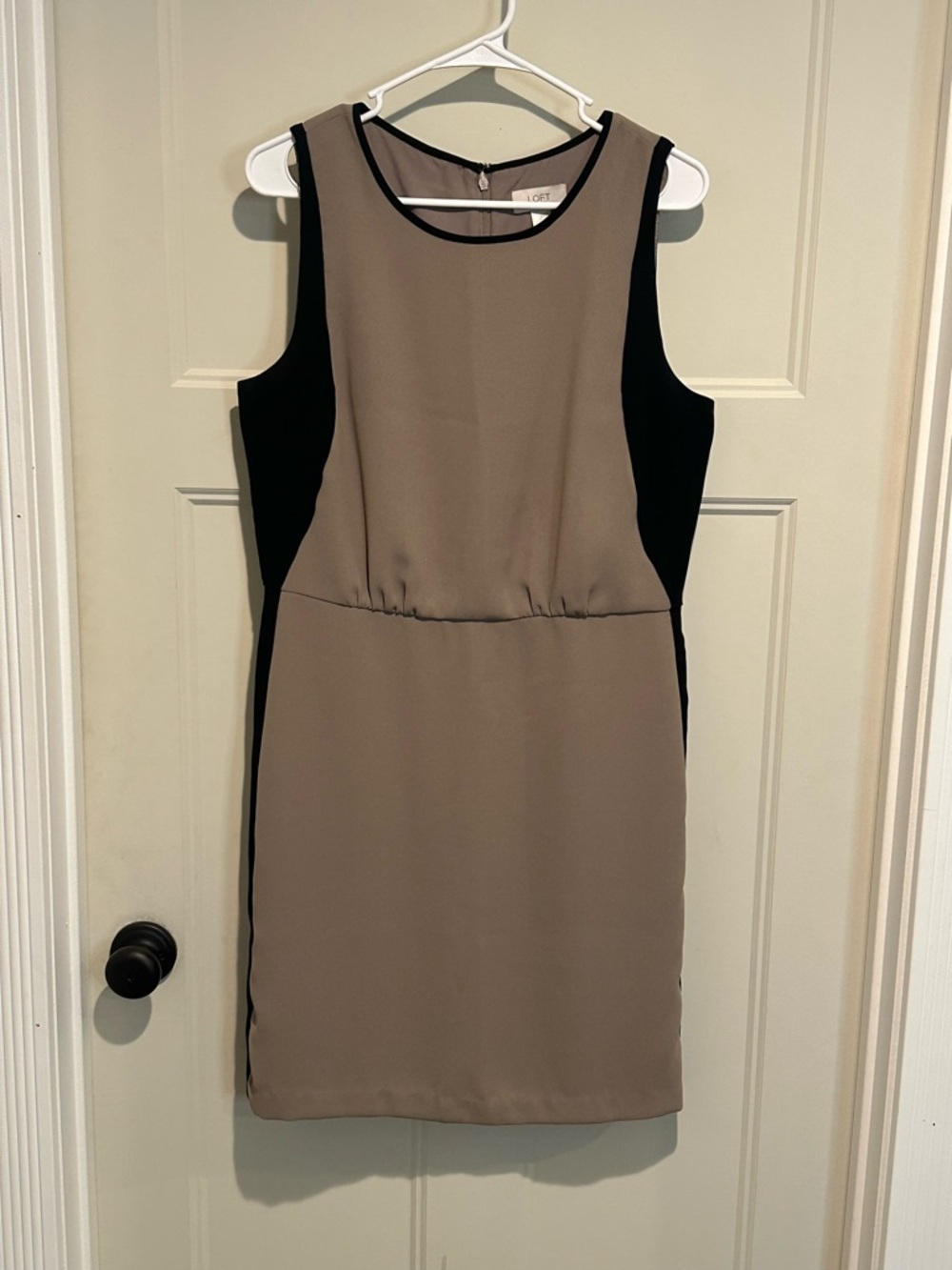 LOFT Taupe and Black Colorblock Sleeveless Midi Dress